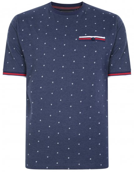 Kam Jeans 5396 Drop Needle Jersey Tee With Dobby Print Navy - Herren-T-shirts - Herren-T-Shirts in großen Größen