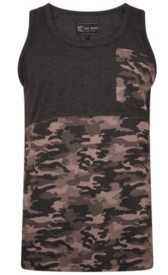 Kam Jeans 5399 Camo Panelled Sleeveless T-Shirt Charcoal - Herren-T-shirts - Herren-T-Shirts in großen Größen