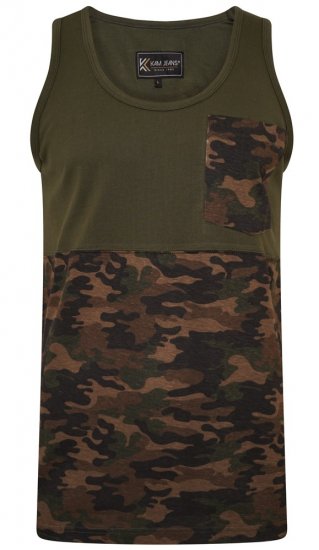 Kam Jeans 5399 Camo Panelled Sleeveless T-Shirt Khaki - Herren-T-shirts - Herren-T-Shirts in großen Größen