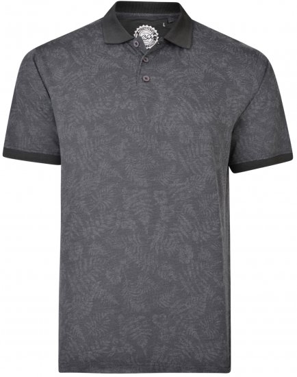 Kam Jeans 5418 Leaf print Polo Charcoal - Polo-shirts für herren - Polo-Shirts für Herren in großen Größen