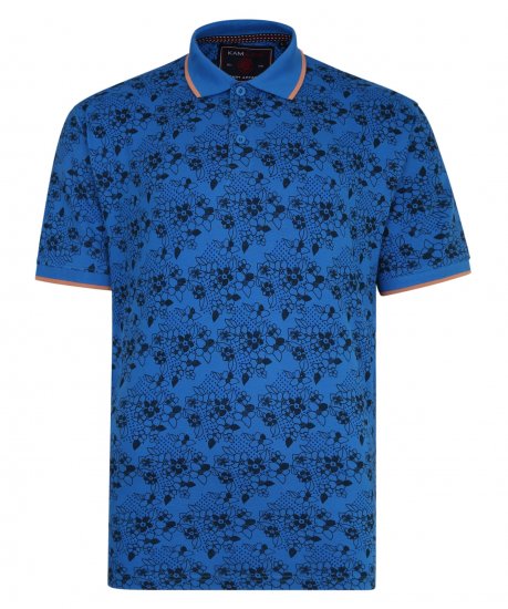 Kam Jeans Floral Print Polo Blue - Polo-shirts für herren - Polo-Shirts für Herren in großen Größen
