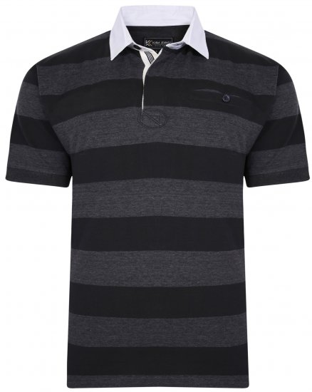 Kam Jeans 5454 Stripe Rugby Polo Black - Polo-shirts für herren - Polo-Shirts für Herren in großen Größen