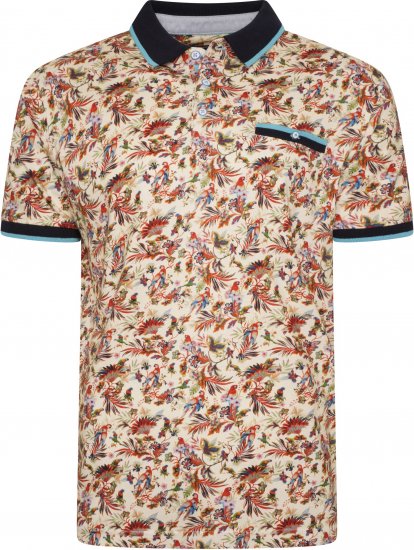 Kam Jeans 5493 All Over Parrot Print Polo Ecru - Polo-shirts für herren - Polo-Shirts für Herren in großen Größen