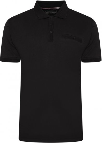 Kam Jeans 5498 Jersey Polo with Self Stripe Jacquard Collar/Cuffs Black - Polo-shirts für herren - Polo-Shirts für Herren in großen Größen