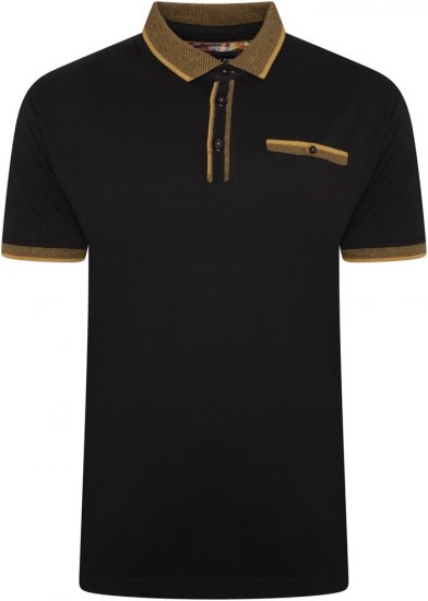 Kam Jeans 5499 Jersey Polo with Jacquard Collar/Cuffs Black - Polo-shirts für herren - Polo-Shirts für Herren in großen Größen
