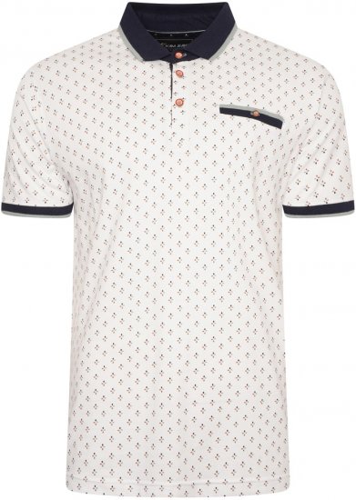 Kam Jeans 5503 Jersey Polo with All Over Geo Print White - Polo-shirts für herren - Polo-Shirts für Herren in großen Größen