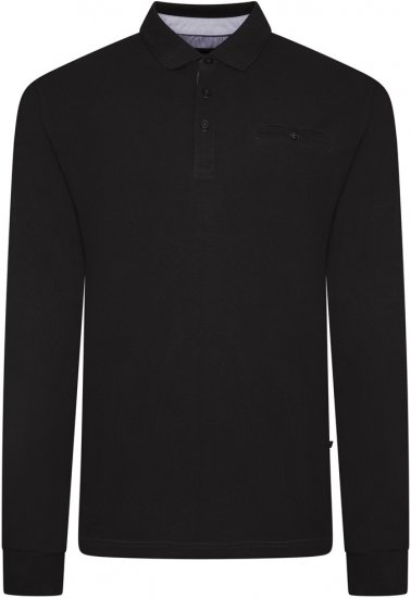 Kam Jeans 5508 LS Pique Polo with Jacquard Collar/Cuffs Black - Polo-shirts für herren - Polo-Shirts für Herren in großen Größen