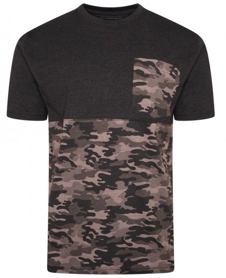 Kam Jeans 5700 Camo Panelled T-Shirt Charcoal - Herren-T-shirts - Herren-T-Shirts in großen Größen