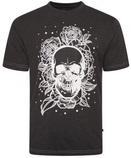 Kam Jeans 5704 Skull Rose Print Tee Charcoal - Herren-T-Shirts in großen Größen - Herren-T-Shirts in großen Größen