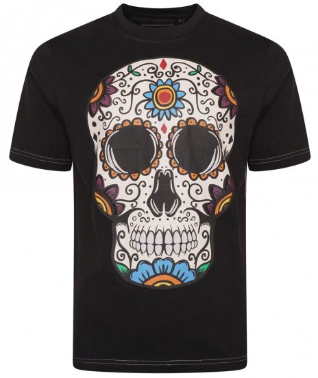 Kam Jeans 5705 Coloured Skull Print Tee Black - Herren-T-shirts - Herren-T-Shirts in großen Größen