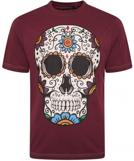 Kam Jeans 5705 Coloured Skull Print Tee Plum - Herren-T-shirts - Herren-T-Shirts in großen Größen