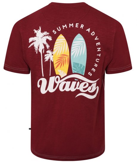 Kam Jeans 5709 Summer Adventure Print Tee Burgundy - Herren-T-shirts - Herren-T-Shirts in großen Größen