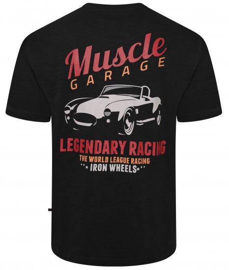 Kam Jeans 5710 Legendary Racing Slub Tee With Back Print Black - Herren-T-shirts - Herren-T-Shirts in großen Größen