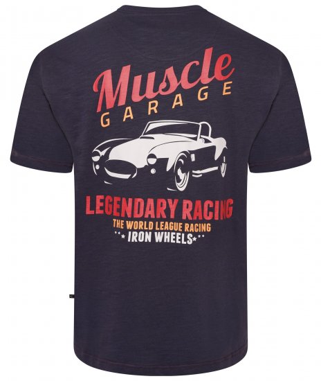 Kam Jeans 5710 Legendary Racing Slub Tee With Back Print Navy - Herren-T-shirts - Herren-T-Shirts in großen Größen