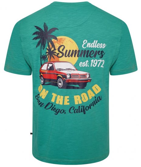Kam Jeans 5711 Endless Summers Slub Tee With Back Print Emerald - Herren-T-shirts - Herren-T-Shirts in großen Größen