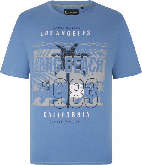 Kam Jeans 5729 Long Beach Print T-Shirt Blue Marl - Herren-T-shirts - Herren-T-Shirts in großen Größen