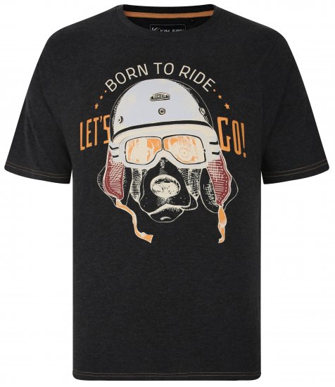 Kam Jeans 5731 Born To Ride Print T-Shirt CHARCOAL MARL - Herren-T-shirts - Herren-T-Shirts in großen Größen
