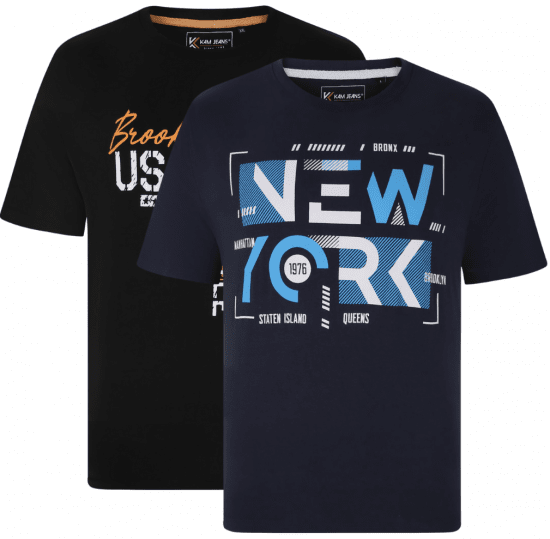 Kam Jeans 5736 NY Print T-Shirts 2-Pack - Herren-T-shirts - Herren-T-Shirts in großen Größen