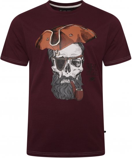 Kam Jeans 5752 Real Pirates Print T-Shirt Dark Red - Herren-T-shirts - Herren-T-Shirts in großen Größen