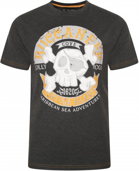 Kam Jeans 5753 Buccaneer Print T-Shirt Charcoal Marl - Herren-T-shirts - Herren-T-Shirts in großen Größen