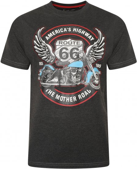 Kam Jeans 5755 Route 66 Motorbike Print T-Shirt Charcoal Marl - Herren-T-shirts - Herren-T-Shirts in großen Größen