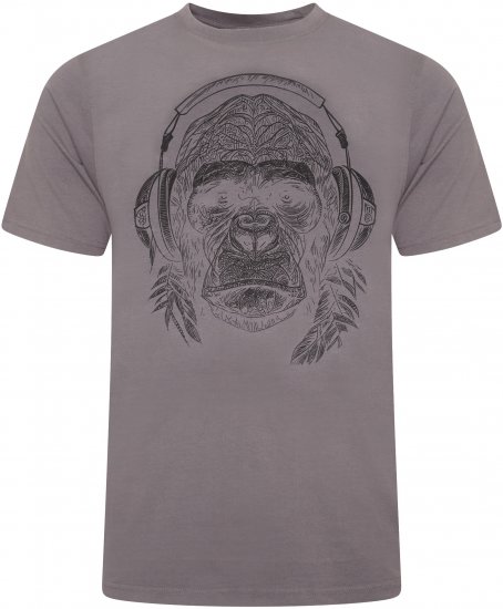 Kam Jeans 5759 Stencil Gorilla Print T-Shirt Slate Grey - Herren-T-shirts - Herren-T-Shirts in großen Größen