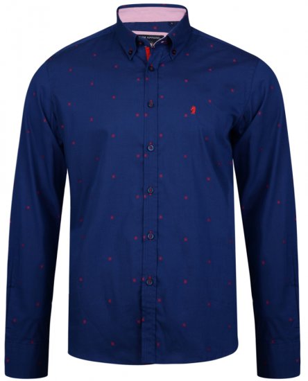 Kam Jeans 6160 Long Sleeve Dobby Print Shirt Twilight Blue - Herrenhemden - Herrenhemden in großen Größen