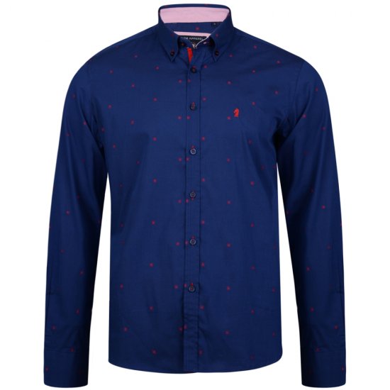 Kam Jeans 6160 Long Sleeve Dobby Print Shirt Twilight Blue - Herrenhemden - Herrenhemden in großen Größen