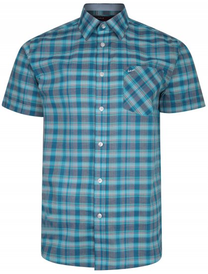 Kam Jeans 6201 Summer Casual Check Shirt Aqua - Herrenhemden - Herrenhemden in großen Größen