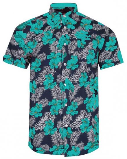 Kam Jeans 6207 Floral Print Shirt Turquoise - Herrenhemden - Herrenhemden in großen Größen