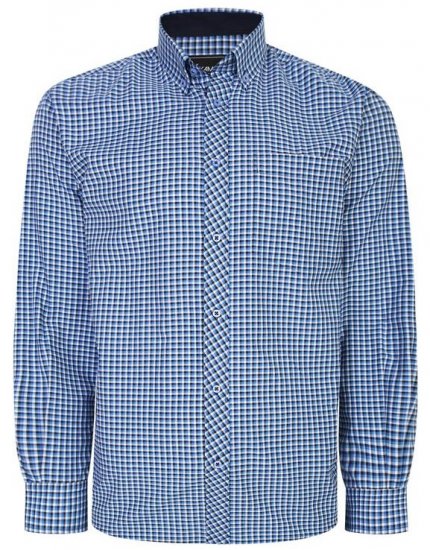 Kam Jeans 6219 LS Mini Gingham Check Shirt Navy - Herrenhemden - Herrenhemden in großen Größen
