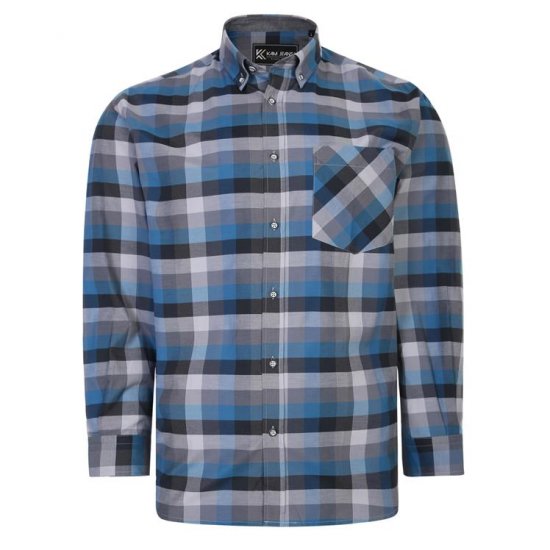 Kam Jeans 6222 Grazed Check Pattern Shirt Turquoise - Herrenhemden in großen Größen - Herrenhemden in großen Größen