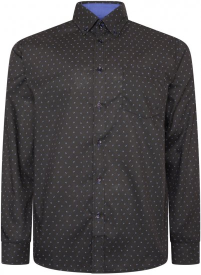 Kam Jeans 6297 Long Sleeve All Over Blue Dobby Print Shirt Black - Herrenhemden - Herrenhemden in großen Größen