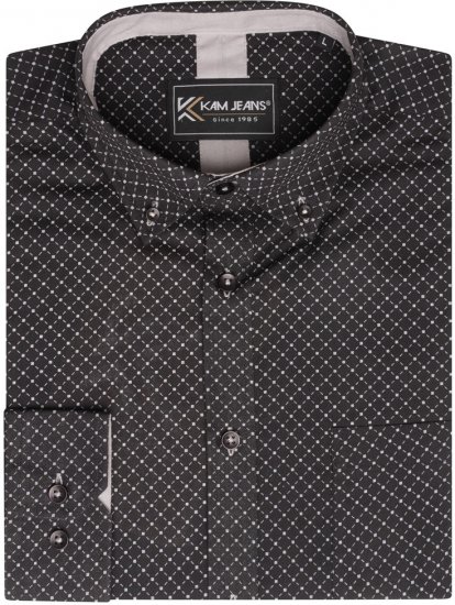 Kam Jeans 6299 Long Sleeve All Over Diamond Print Shirt Black - Herrenhemden - Herrenhemden in großen Größen