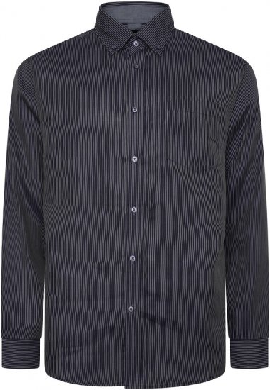 Kam Jeans 6300 Long Sleeve Dobby Stripe Shirt Dark Grey - Herrenhemden - Herrenhemden in großen Größen