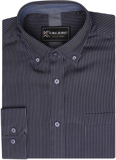 Kam Jeans 6300 Long Sleeve Dobby Stripe Shirt Dark Grey - Herrenhemden - Herrenhemden in großen Größen