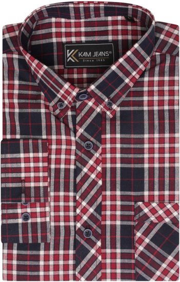 Kam Jeans 6301 LS Casual Check Shirt Red - Herrenhemden - Herrenhemden in großen Größen