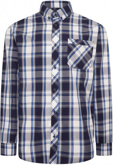 Kam Jeans 6301 LS Casual Check Shirt Navy - Herrenhemden - Herrenhemden in großen Größen