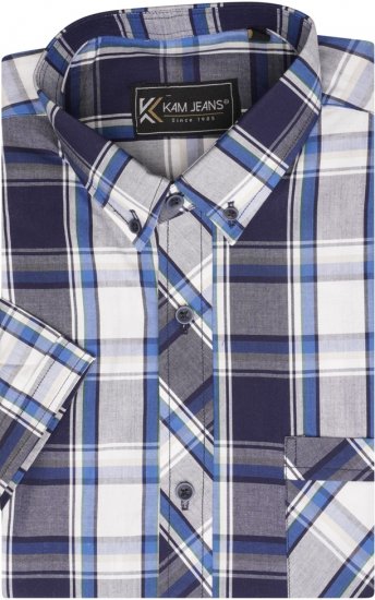 Kam Jeans 6301 SS Casual Check Shirt Navy - Herrenhemden - Herrenhemden in großen Größen