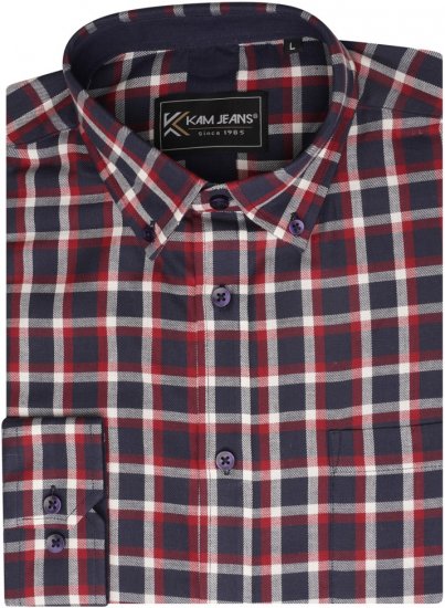 Kam Jeans 6303 Long Sleeve Casual Check Shirt Navy - Herrenhemden - Herrenhemden in großen Größen
