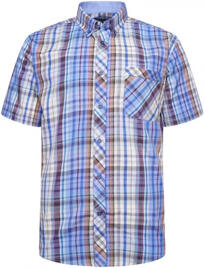 Kam Jeans 6315 Casual Check Short Sleeve Shirt Sky Blue - Herrenhemden - Herrenhemden in großen Größen