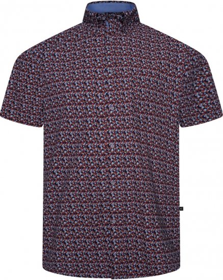 Kam Jeans 6326 Mini Floral Print Short Sleeve Shirt Navy - Herrenhemden - Herrenhemden in großen Größen