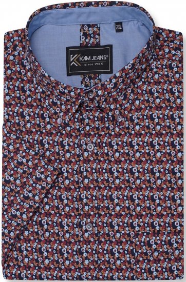 Kam Jeans 6326 Mini Floral Print Short Sleeve Shirt Navy - Herrenhemden - Herrenhemden in großen Größen