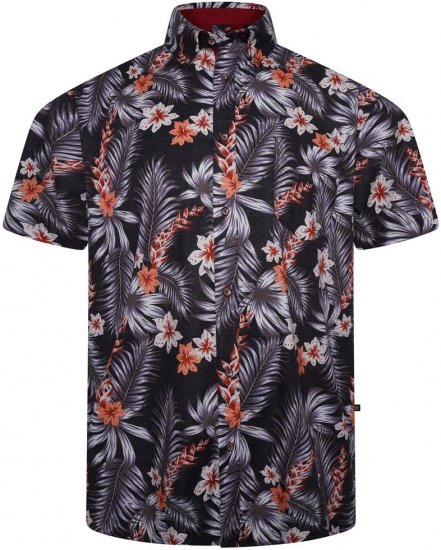 Kam Jeans 6330 AOP Floral Print Short Sleeve Shirt Navy - Herrenhemden - Herrenhemden in großen Größen