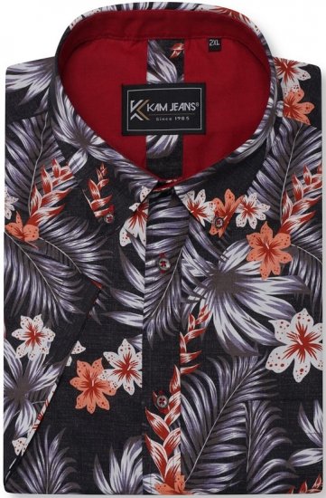 Kam Jeans 6330 AOP Floral Print Short Sleeve Shirt Navy - Herrenhemden - Herrenhemden in großen Größen
