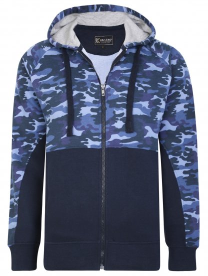 Kam Jeans 7036 Camo Print Full Zipper Hoodie Navy - Herren-sweater und -hoodies - Herren-Sweater und -Hoodies in großen Größen