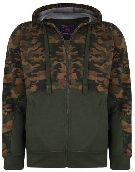 Kam Jeans 7036 Camo Print Full Zipper Hoodie Khaki - Herren-sweater und -hoodies - Herren-Sweater und -Hoodies in großen Größen