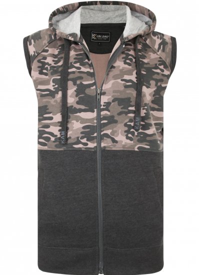Kam Jeans 7039 Camo Panelled Vest Charcoal - Herren-sweater und -hoodies - Herren-Sweater und -Hoodies in großen Größen