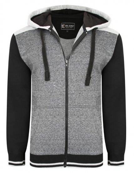 Kam Jeans 7042 Zip Thru Panelled Hoody Charcoal - Herren-sweater und -hoodies - Herren-Sweater und -Hoodies in großen Größen