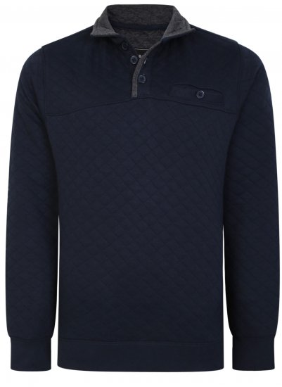 Kam Jeans 7050 Quilted Jersey Sweater 1/4 Button Up Navy - Herren-sweater und -hoodies - Herren-Sweater und -Hoodies in großen Größen